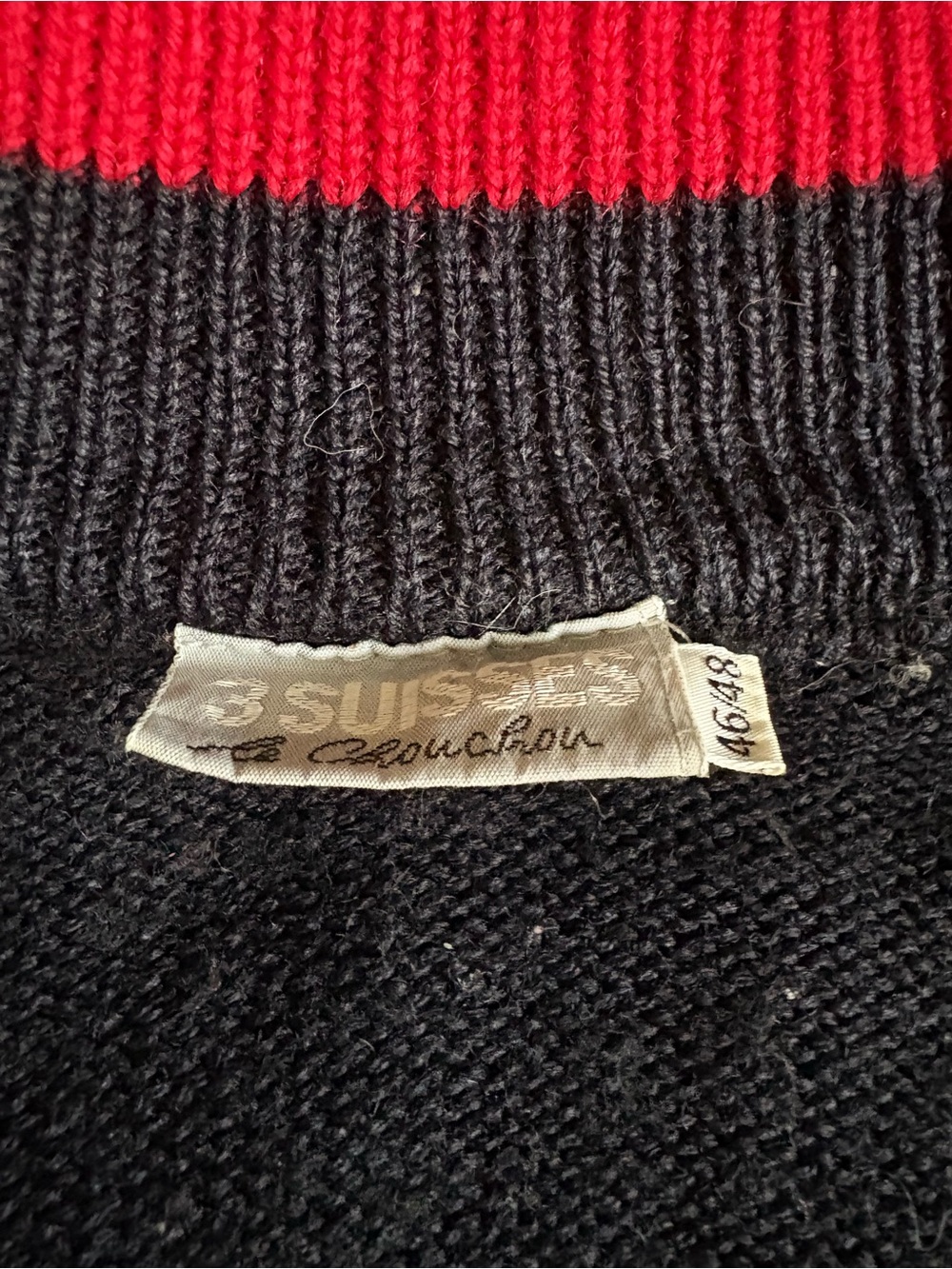 3 Suisses Vintage Mock Neck Sweater FR 46/48 US XL Embroidered Geometric Wool - Picture 9 of 11